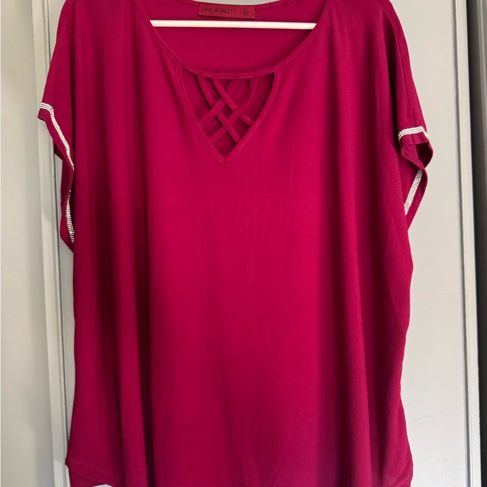 Scarlett Women's Fuchsia Blouse with Crisscross Neckline
